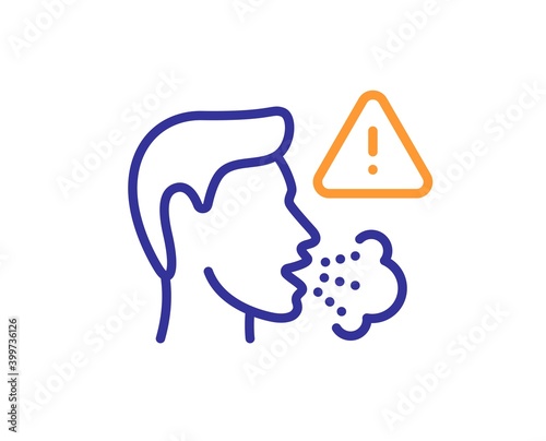 Cough line icon. Coronavirus symptom sign. Flu, sneeze or pneumonie symbol. Quality design element. Line style cough icon. Editable stroke. Vector