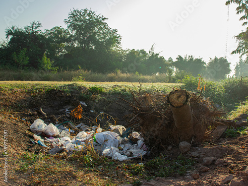 Waste dump concept , Pile of garbage , garbage dump , Not littering in the trash , Destroy nature