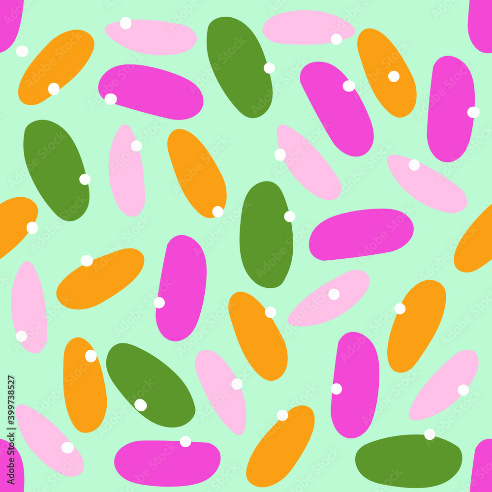 Hand drawn seamless pattern of fun oval shapes. Flat illustration. Hand drawn seamless pattern of fun oval shapes. Flat illustration.