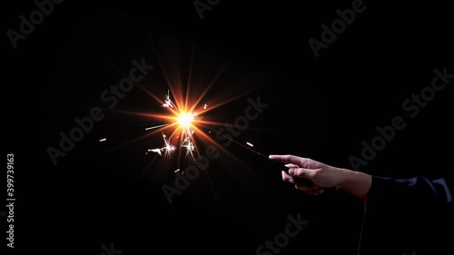 Magic wand with sparkle, Miracle magical stick with fire sparkle.