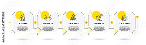 Vip podium, Workflow and Web call line icons set. Timeline process flowchart. Employee sign. Exclusive privilege, Partnership, Phone support. Cogwheel. Business set. Vector