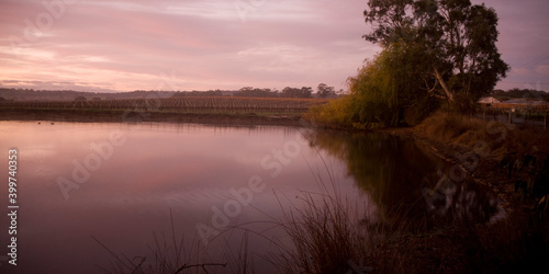 Fototapeta Naklejka Na Ścianę i Meble -  Misty morning lake sky reflection