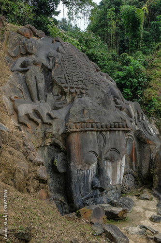 Sculptures carved into the rock at the archaeological site of Unakoti in the state of Tripura. India.