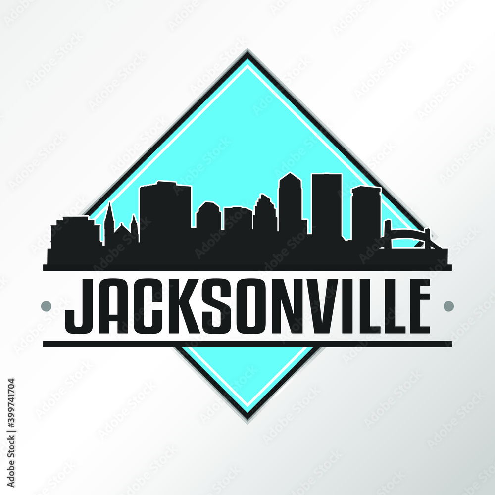 Fototapeta premium Jacksonville Florida Skyline Logo. Adventure Landscape Design. Vector Illustration Cut File.