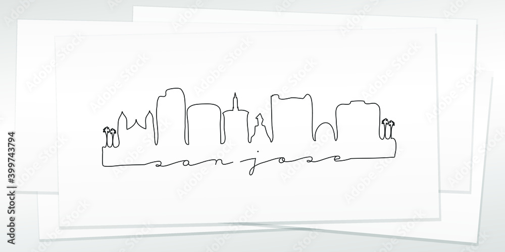 San Jose, CA, USA Doodle Skyline Hand Drawn. City One Line Art Illustration Landmark. Minimalistic Sketch Pen Background.