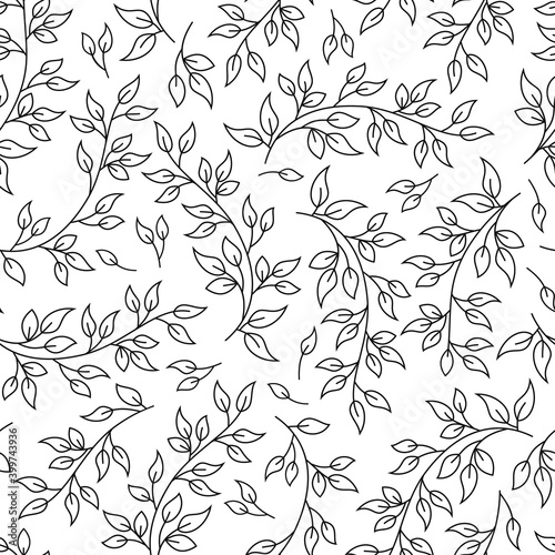 linear hand drawing of plants makes a seamless pattern