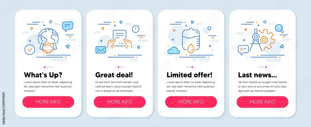 Set of Business icons, such as Global business, Drop counter, Receive file symbols. Mobile app mockup banners. Cogwheel dividers line icons. Outsourcing, Medical equipment, Hold document. Vector Set of Business icons, such as Global business, Drop counter, Receive file symbols. Mobile app mockup banners. Cogwheel dividers line icons. Outsourcing, Medical equipment, Hold document. Vector