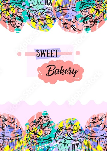 Desserts price cards. Vector cake with fruits and berries, crispy wafer, chocolate muffin, creamy pie, souffle cupcake, biscuit mousse. Dessert menu banner for bakery shop, cafe, cafeteria, patisserie