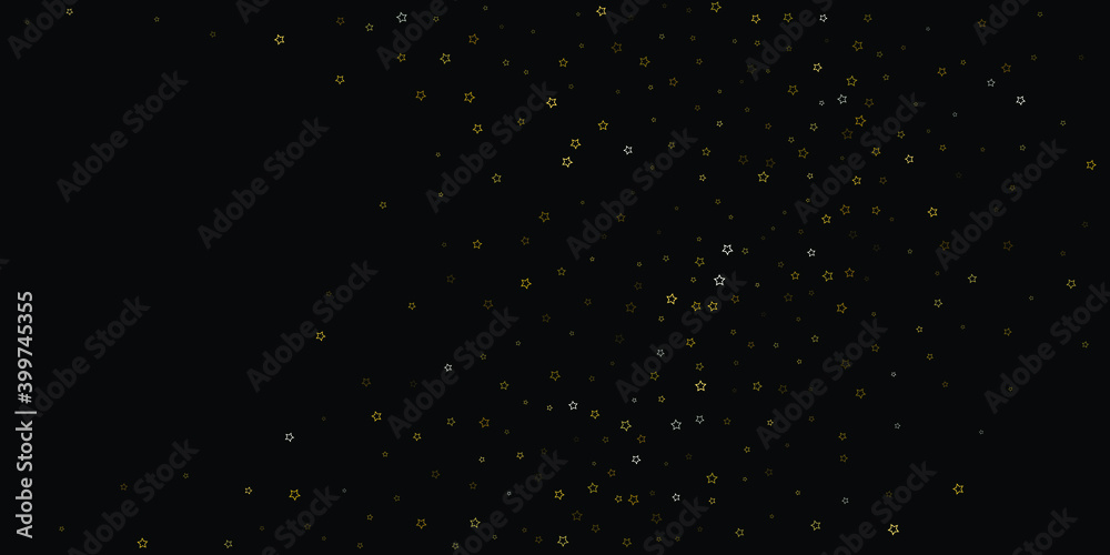 Gold Glitter Stars. Luxury Shiny Confetti. Scattered little sparkle. Flash glow silver, elements. Random magic tiny light. Gold stellar fall black background. New Year, Christmas Vector illustration.