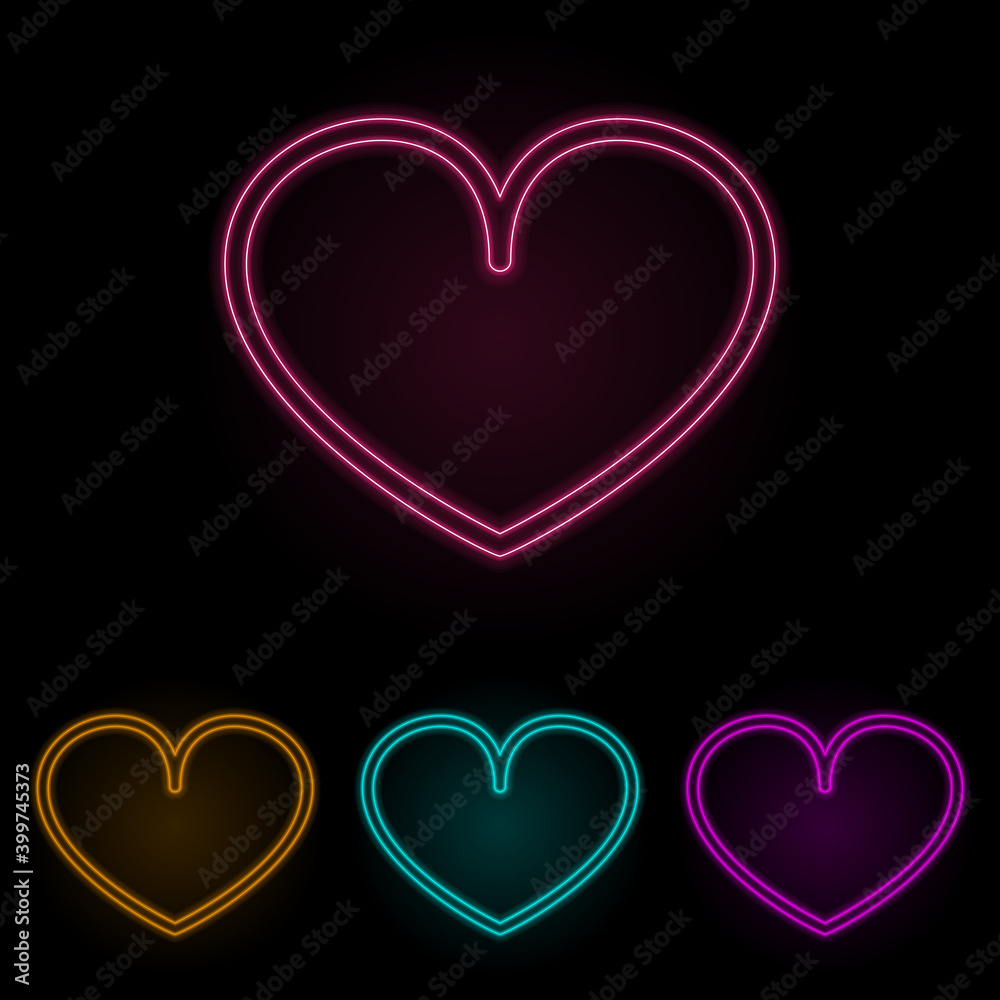 a heart color neon set. Simple thin line, outline vector of web icons for ui and ux, website or mobile application