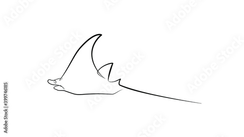 Stingray in one line. Black line vector illustration on white background