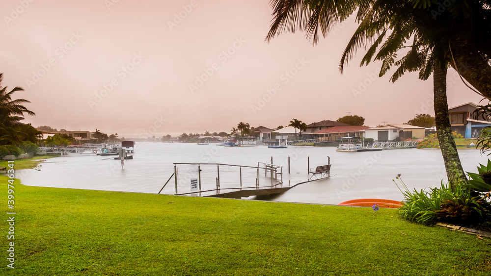 Maroochydore, QLD / Australia - Dec 15 2020: Flooding hits Sunshine Coast due to heavy rain