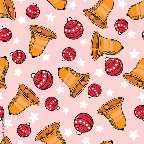 Christmas Ornaments and bells Vector Seamless pattern