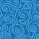 blue graceful flowing lines corners and spirals on a blue background vector seamless pattern.Abstract wave texture or swirl vintage ornament