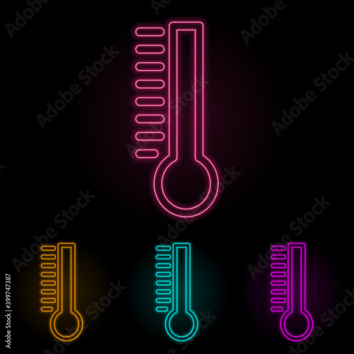thermometer color neon set. Simple thin line, outline vector of web icons for ui and ux, website or mobile application