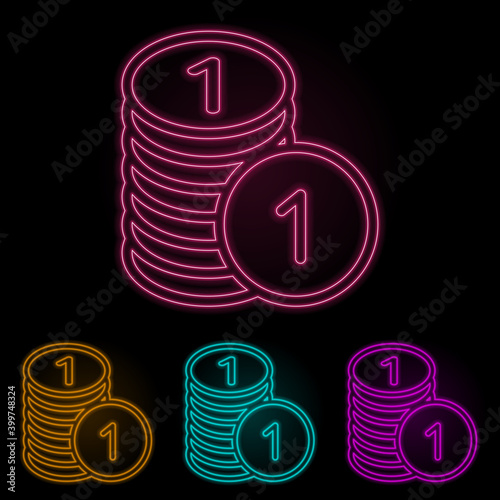 penny in a pile color neon set. Simple thin line, outline vector of web icons for ui and ux, website or mobile application