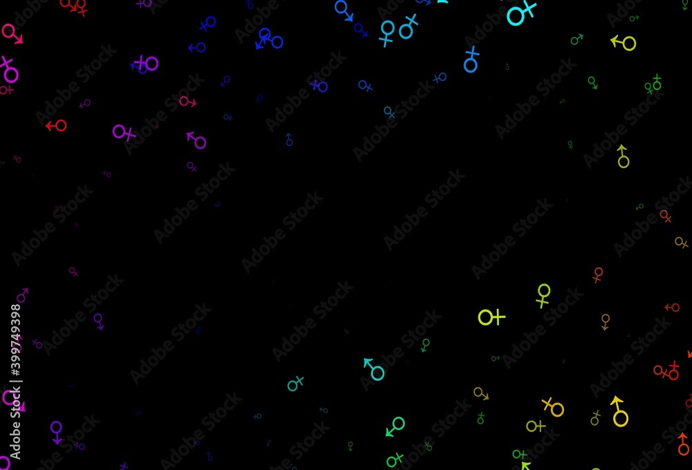 Dark multicolor, rainbow vector pattern with gender elements.