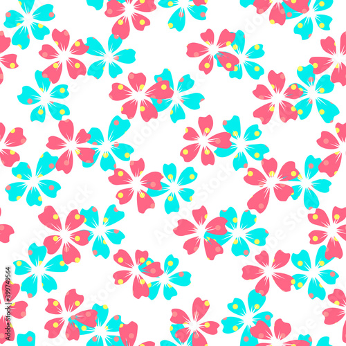 Wallpaper Mural Flower pattern pink and blue colors doodle on white background Torontodigital.ca