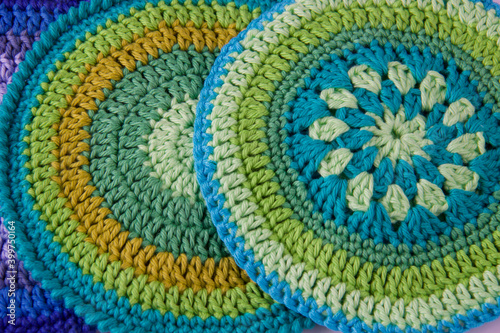 close up of crochet pattern for handmade old pot holders