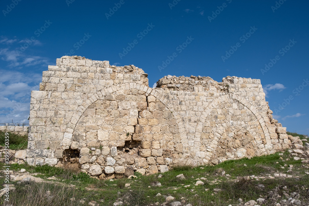 Panoramic view of Ruins of Crusader's forte at Beit Itab at the  Jerusalem Subdistrict
