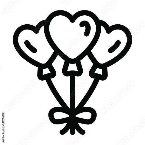 
Solid icon of heart balloons, party decor accessories 
