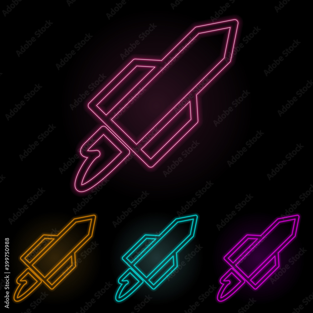 rocket color neon set. Simple thin line, outline vector of web icons for ui and ux, website or mobile application rocket color neon set. Simple thin line, outline vector of web icons for ui and ux, website or mobile application