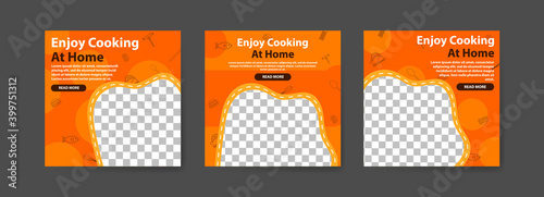 Enjoy cooking at home. collection of social media posts for the anti-covid-19 coronavirus campaign.