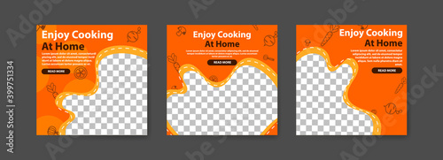 Enjoy cooking at home. collection of social media posts for the anti-covid-19 coronavirus campaign.