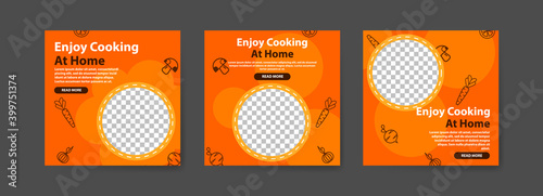 Enjoy cooking at home. collection of social media posts for the anti-covid-19 coronavirus campaign.