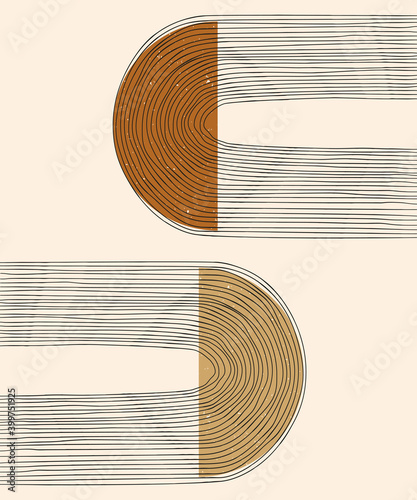 Vector contemporary illustration with aesthetic hand drawn abstract shapes and geometric elements. Creative Mid Century minimalist bohemian contemporary design, print, poster, cover, background