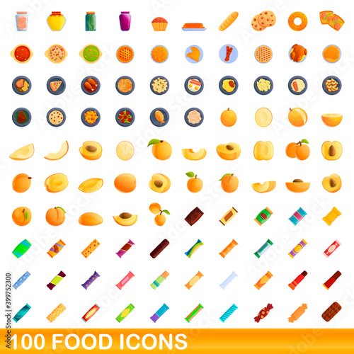 100 food icons set. Cartoon illustration of 100 food icons vector set isolated on white background