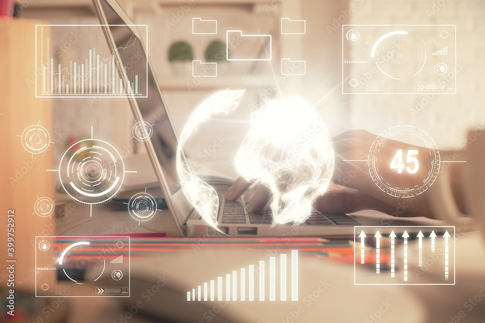 Double exposure of woman hands typing on computer and forex chart hologram drawing. Stock market invest concept. Double exposure of woman hands typing on computer and forex chart hologram drawing. Stock market invest concept.