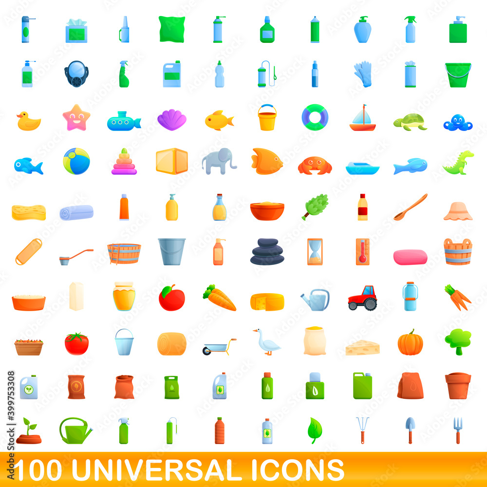 100 universal icons set. Cartoon illustration of 100 universal icons vector set isolated on white background 100 universal icons set. Cartoon illustration of 100 universal icons vector set isolated on white background