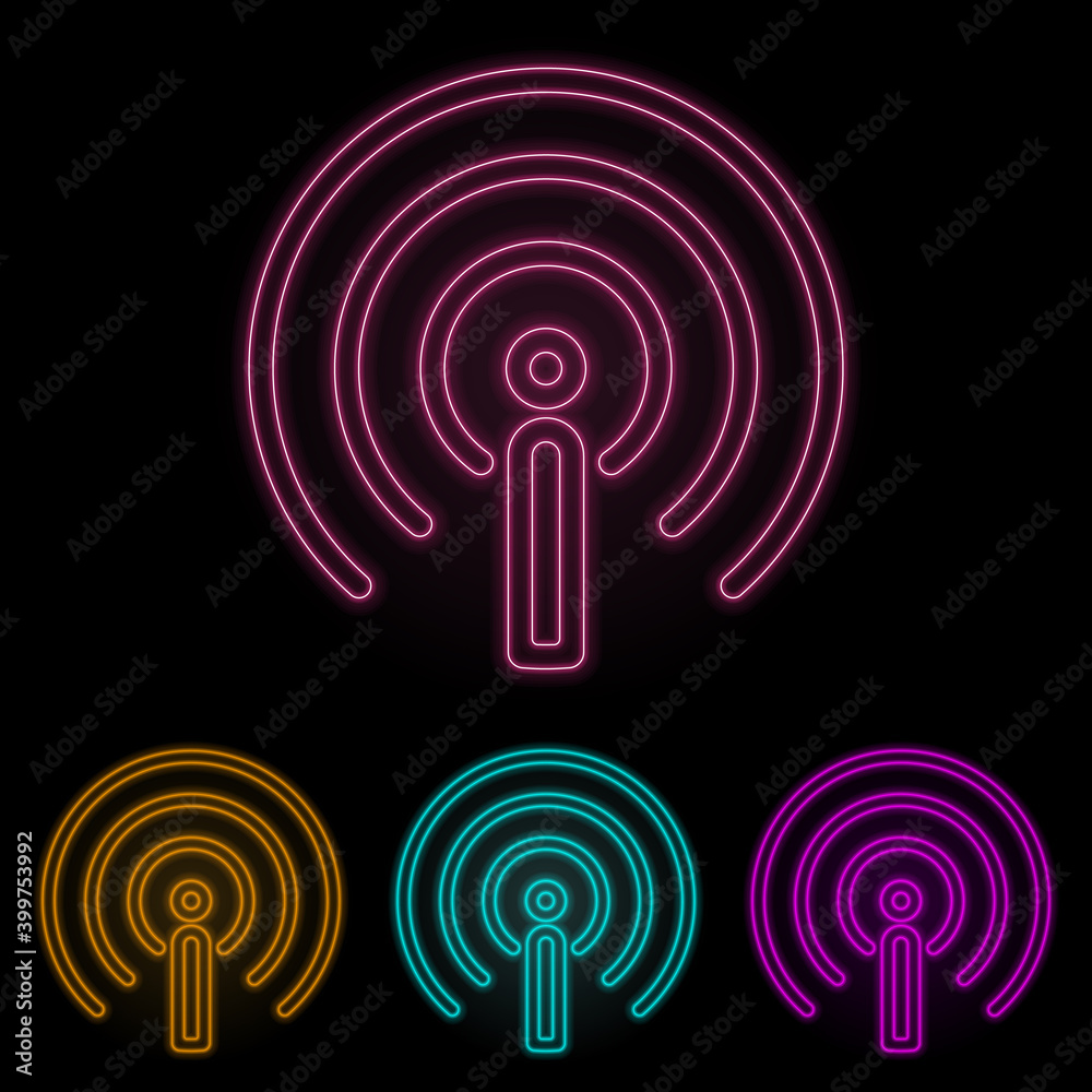 antenna sign color neon set. Simple thin line, outline vector of web icons for ui and ux, website or mobile application antenna sign color neon set. Simple thin line, outline vector of web icons for ui and ux, website or mobile application