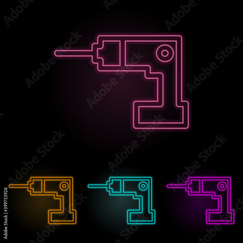 hand drill color neon set. Simple thin line, outline vector of web icons for ui and ux, website or mobile application