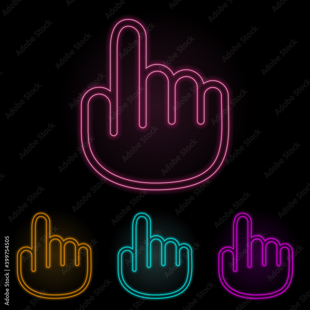 Obraz premium hand with finger index finger color neon set. Simple thin line, outline vector of web icons for ui and ux, website or mobile application