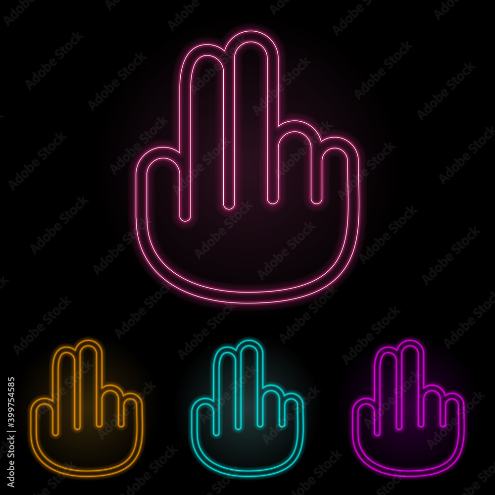 hand with two fingers color neon set. Simple thin line, outline vector of web icons for ui and ux, website or mobile application hand with two fingers color neon set. Simple thin line, outline vector of web icons for ui and ux, website or mobile application