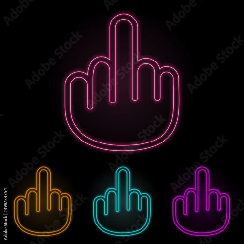 hand with middle finger color neon set. Simple thin line, outline vector of web icons for ui and ux, website or mobile application
