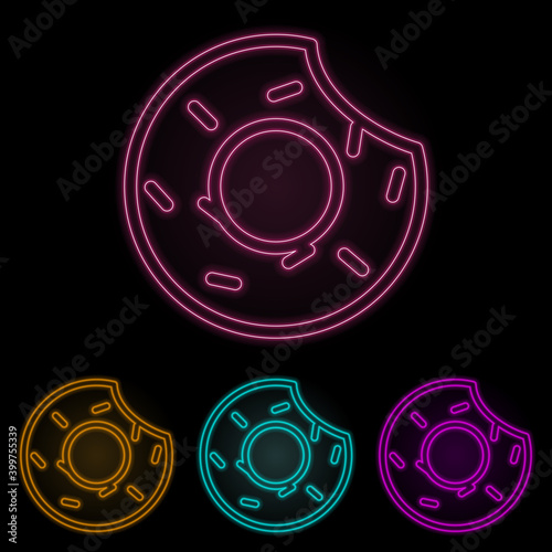 bitten donut color neon set. Simple thin line, outline vector of web icons for ui and ux, website or mobile application