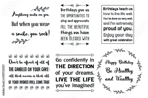 Set of Calligraphy saying for print. Birthday wishes,  happy birthday day