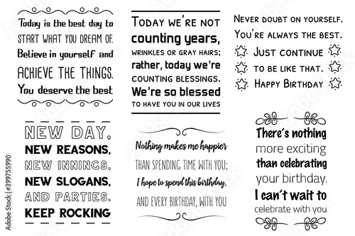 Set of Calligraphy saying for print. Birthday wishes,  happy birthday day