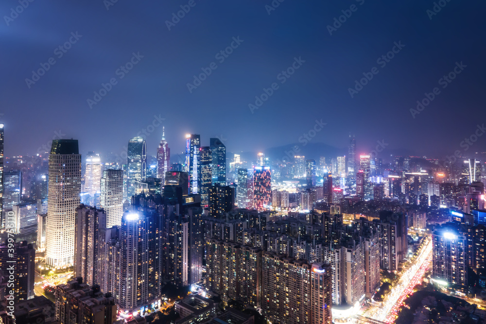 Obraz premium Aerial photography of modern Chinese urban architecture landscape night view