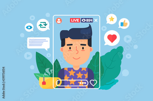 European vlogger flat color vector character