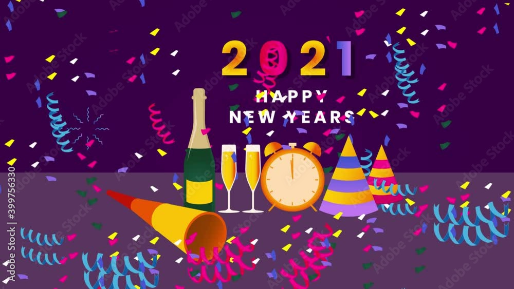 2021 happy new years text with party hat