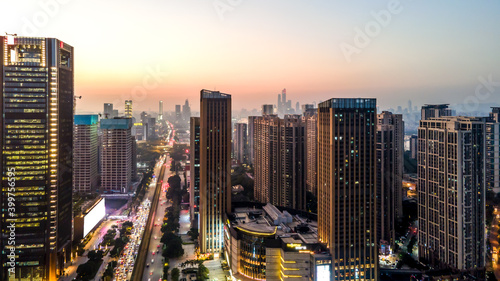Aerial photography of modern Chinese urban architecture landscape night view