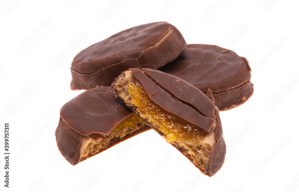 chocolate chip cookie with orange filling isolated chocolate chip cookie with orange filling isolated