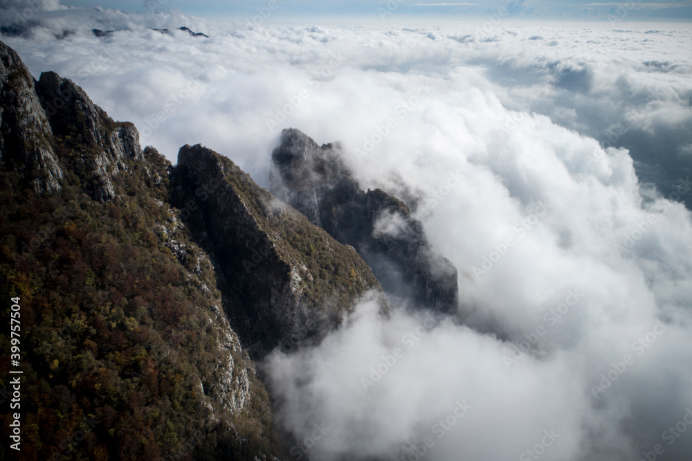 Aerial shot of alpine peak in italy