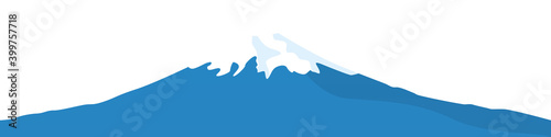 Mt. Fuji, snowy mountains, no background, snow, vector illustration, graphic, landscape, web banner, web header, green, white, blue, part,
