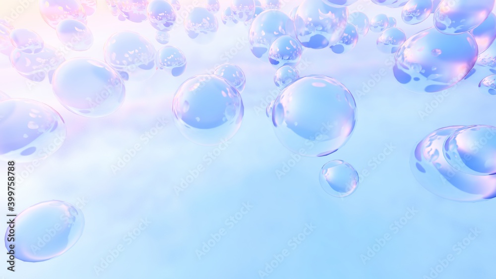 Abstract background of colorful bubbles in air 3d render