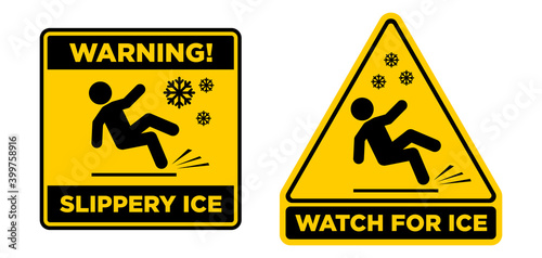 Slippery ice sign. Slip danger icon. Vector sign on transparent background photo